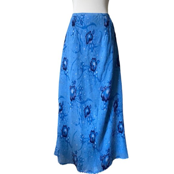 Blue Ditsy Floral 90's textured Flowy maxi skirt girly cottage boho Medium - Picture 1 of 5